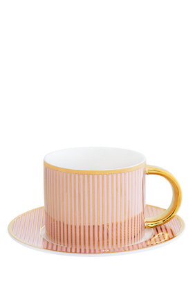 Pinstripe Teacup & Saucer Blush